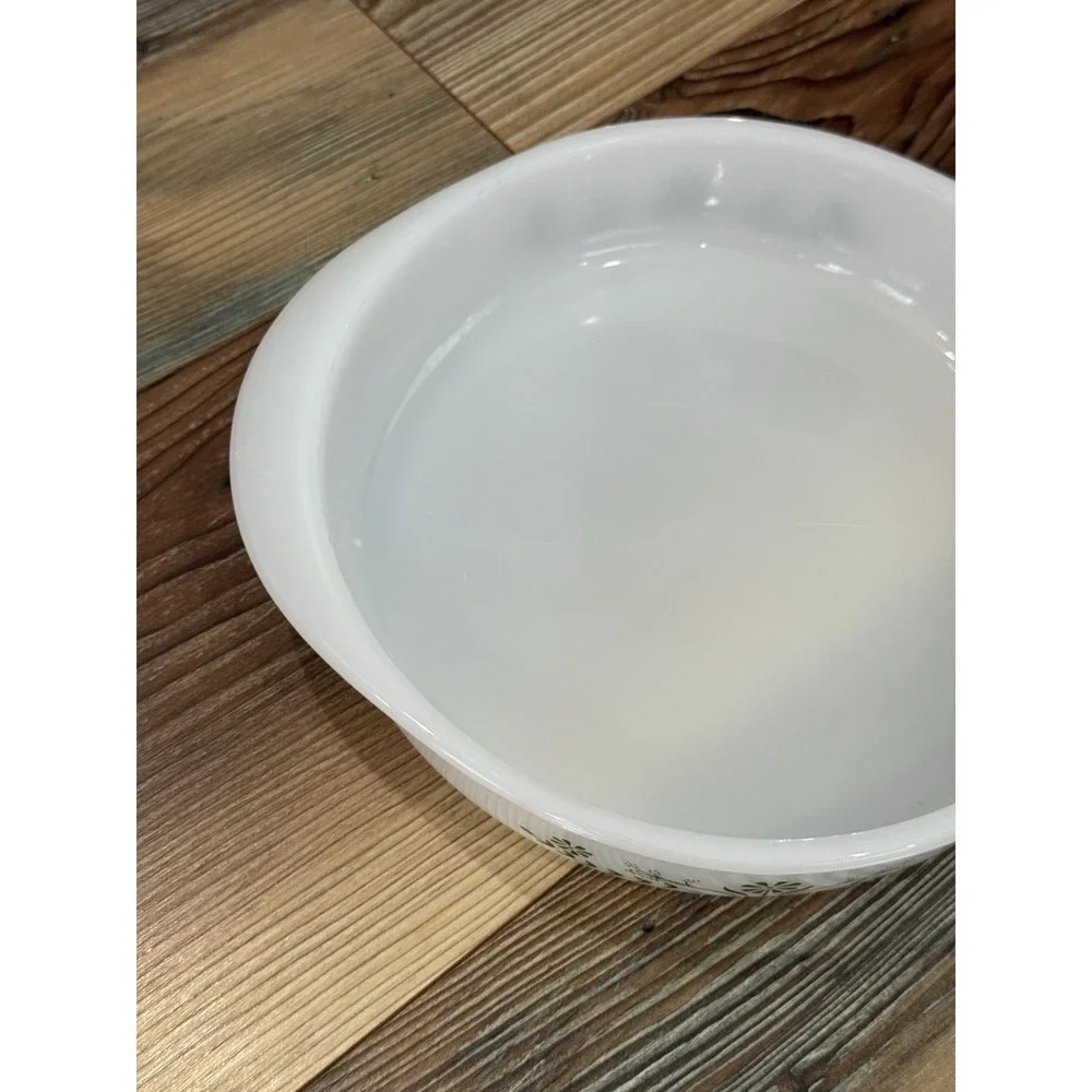 Glasbake white green flowers Casserole Dish J-2429  8 inch.  No lid.  Vintage